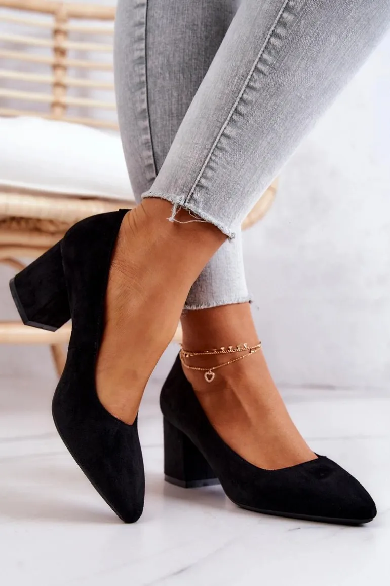 Zamszowe Czółenka Sergio Leone PB411 Czarne