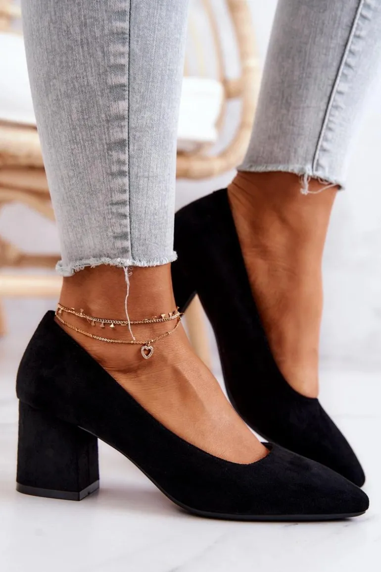 Zamszowe Czółenka Sergio Leone PB411 Czarne