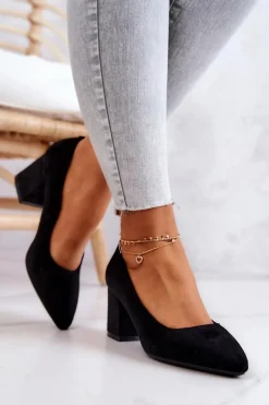 Zamszowe Czółenka Sergio Leone PB411 Czarne