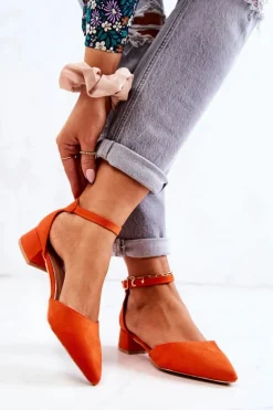 Zamszowe Czółenka W Szpic Pomarańczowe Calliope