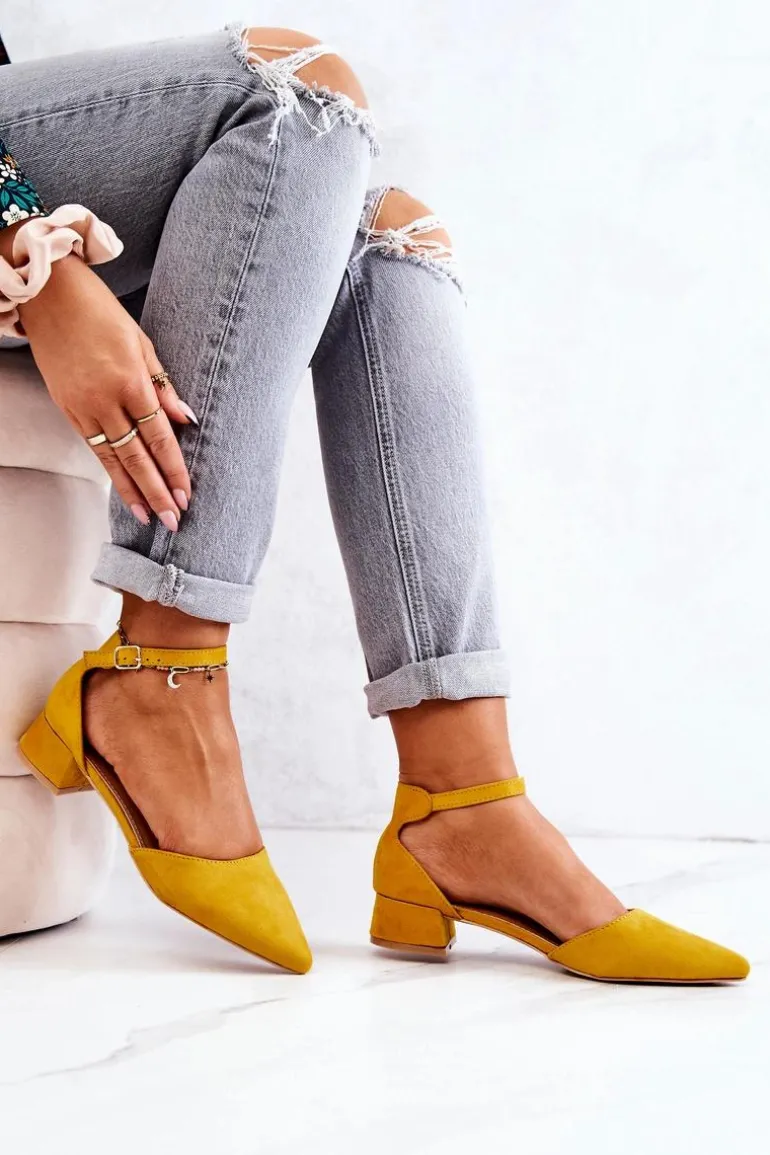 Zamszowe Czółenka W Szpic Żółte Calliope