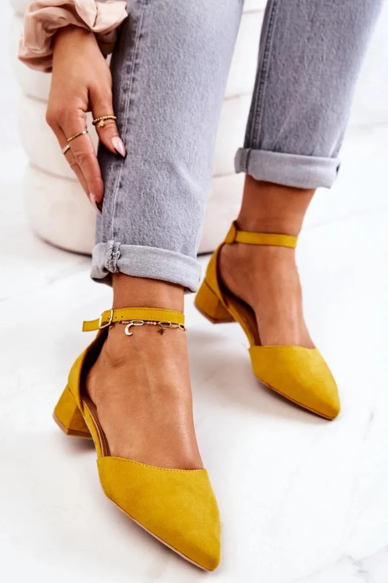 Zamszowe Czółenka W Szpic Żółte Calliope