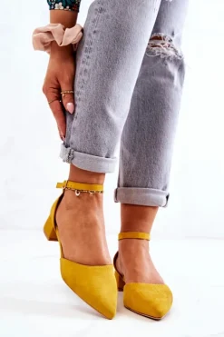 Zamszowe Czółenka W Szpic Żółte Calliope