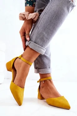 Zamszowe Czółenka W Szpic Żółte Calliope