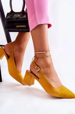 Zamszowe Czółenka W Szpic Żółte Ashley