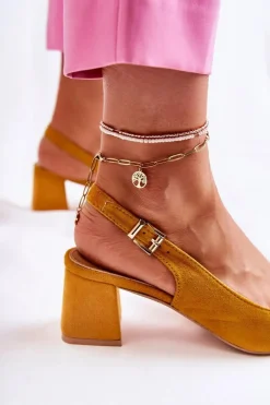 Zamszowe Czółenka W Szpic Żółte Ashley