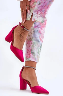 Zamszowe Czółenka Z Cyrkoniami Fuksja Diamond