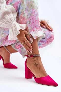 Zamszowe Czółenka Z Cyrkoniami Fuksja Diamond