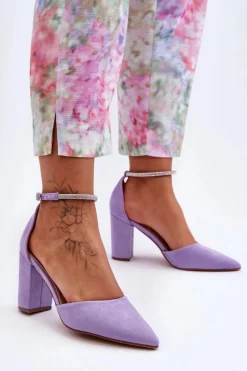 Zamszowe Czółenka Z Cyrkoniami Fioletowe Diamond