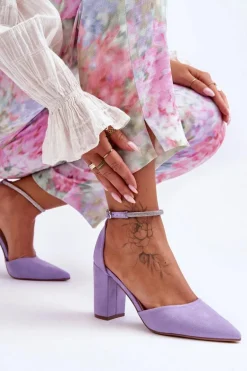 Zamszowe Czółenka Z Cyrkoniami Fioletowe Diamond