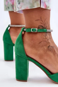 Zamszowe Czółenka Z Cyrkoniami Zielone Diamond