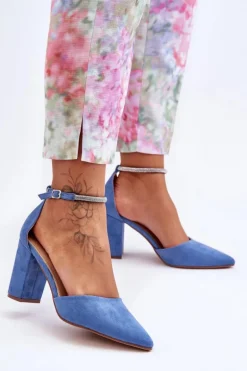 Zamszowe Czółenka Z Cyrkoniami Niebieskie Diamond