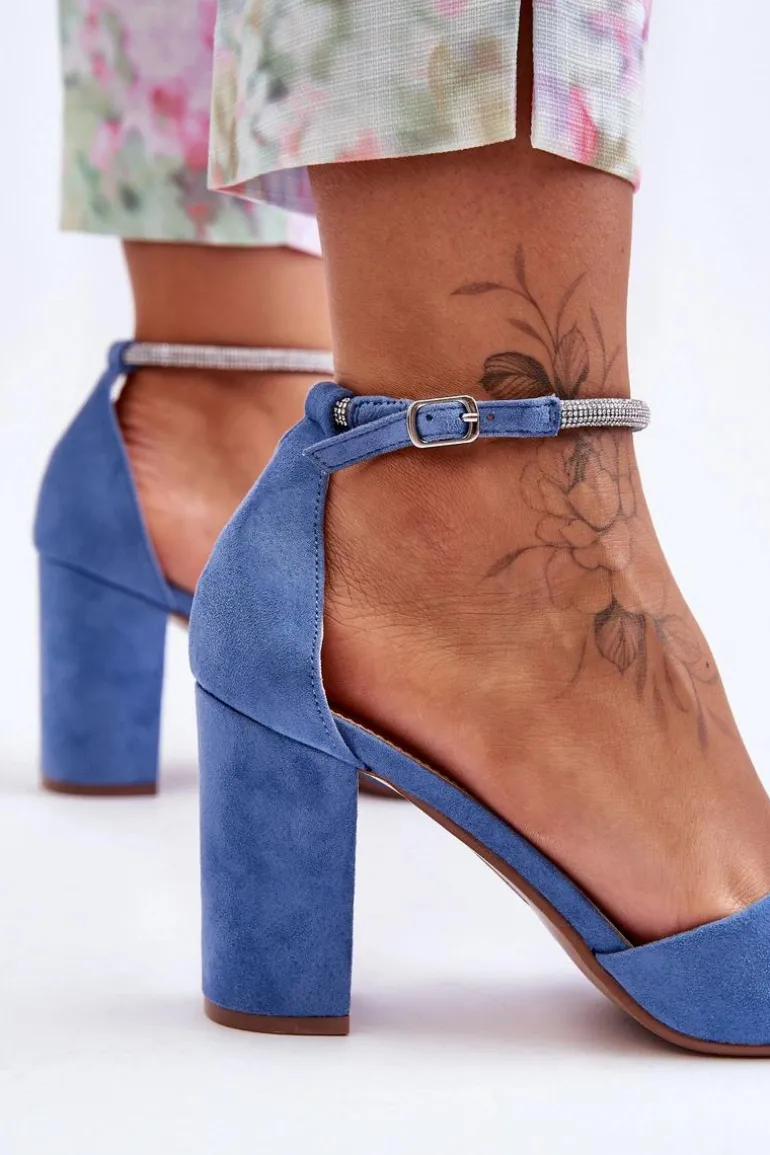 Zamszowe Czółenka Z Cyrkoniami Niebieskie Diamond