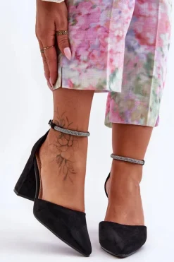 Zamszowe Czółenka Z Cyrkoniami Czarne Diamond