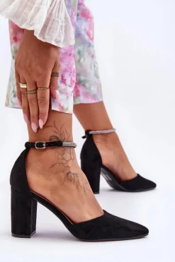 Zamszowe Czółenka Z Cyrkoniami Czarne Diamond