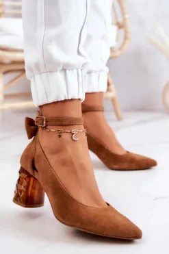 Zamszowe Czółenka Z Kokardką Maciejka 05059-29 Brązowe