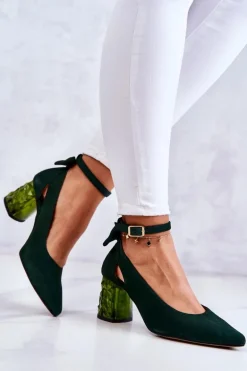 Zamszowe Czółenka Z Kokardką Maciejka 05059-09 Ciemnozielone