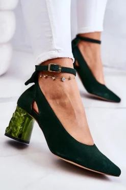 Zamszowe Czółenka Z Kokardką Maciejka 05059-09 Ciemnozielone