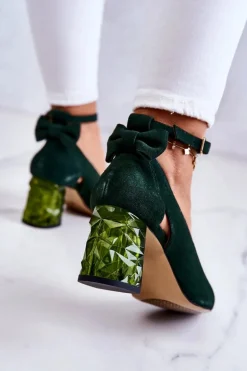 Zamszowe Czółenka Z Kokardką Maciejka 05059-09 Ciemnozielone