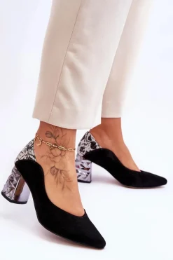 Zamszowe Czółenka Z Ozdobnym Obcasem Maciejka 05042-43 Czarne