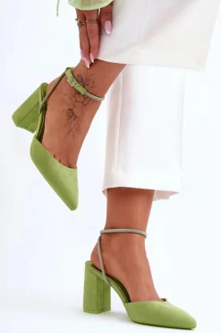 Zamszowe Czółenka Z Ozdobnym Paseczkiem Zielone Lirosa