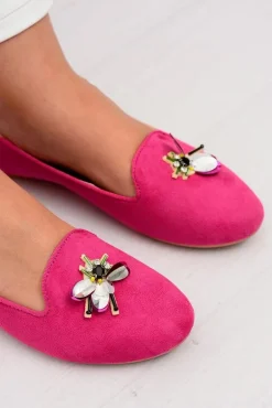 Zamszowe Damskie Balerinki Lordsy Fuksja Veni