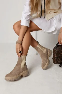 Zamszowe Damskie Botki Beżowe Eliann