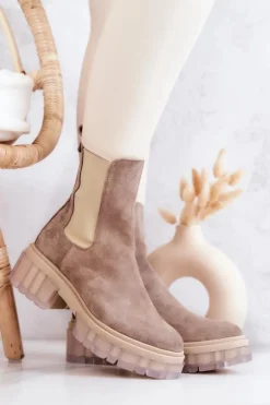 Zamszowe Damskie Botki Beżowe Eliann