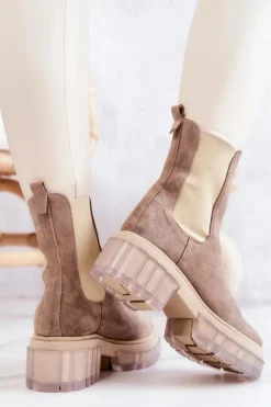 Zamszowe Damskie Botki Beżowe Eliann