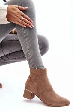 Zamszowe Damskie Botki Na Obcasie Beżowe Mebassa