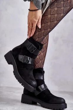 Zamszowe Damskie Botki Na Suwak Czarne Gritta