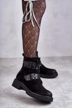 Zamszowe Damskie Botki Na Suwak Czarne Gritta