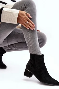 Zamszowe Damskie Botki Na Obcasie Czarne Mebassa