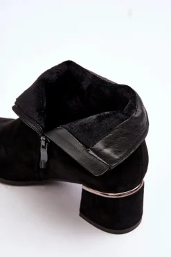 Zamszowe Damskie Botki Na Obcasie Czarne Mebassa