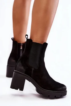 Zamszowe Damskie Botki Na Platformie Czarne Lemar Martine