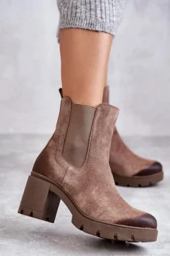 Zamszowe Damskie Botki Na Platformie Beżowe Lemar Martine