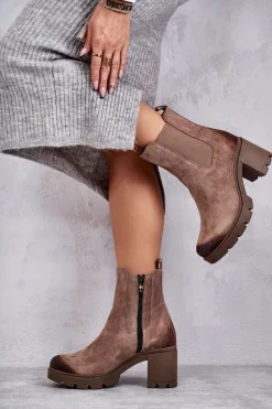 Zamszowe Damskie Botki Na Platformie Beżowe Lemar Martine