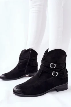 Zamszowe Damskie Botki Ocieplane Czarne Castlerock