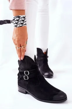 Zamszowe Damskie Botki Ocieplane Czarne Castlerock