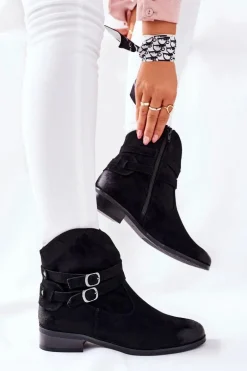 Zamszowe Damskie Botki Ocieplane Czarne Castlerock