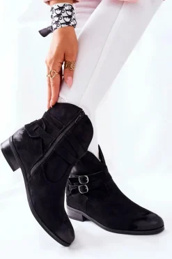 Zamszowe Damskie Botki Ocieplane Czarne Castlerock