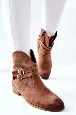 Zamszowe Damskie Botki Ocieplane Beżowe Castlerock