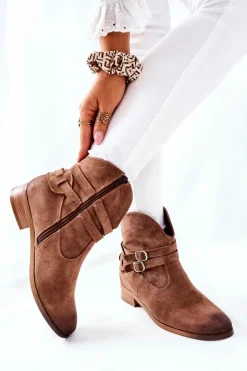 Zamszowe Damskie Botki Ocieplane Beżowe Castlerock