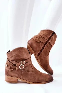 Zamszowe Damskie Botki Ocieplane Beżowe Castlerock