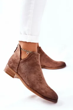 Zamszowe Damskie Botki Ocieplane Beżowe Joaliene