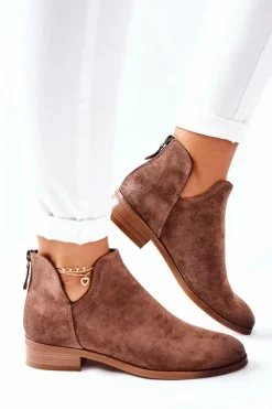 Zamszowe Damskie Botki Ocieplane Beżowe Joaliene