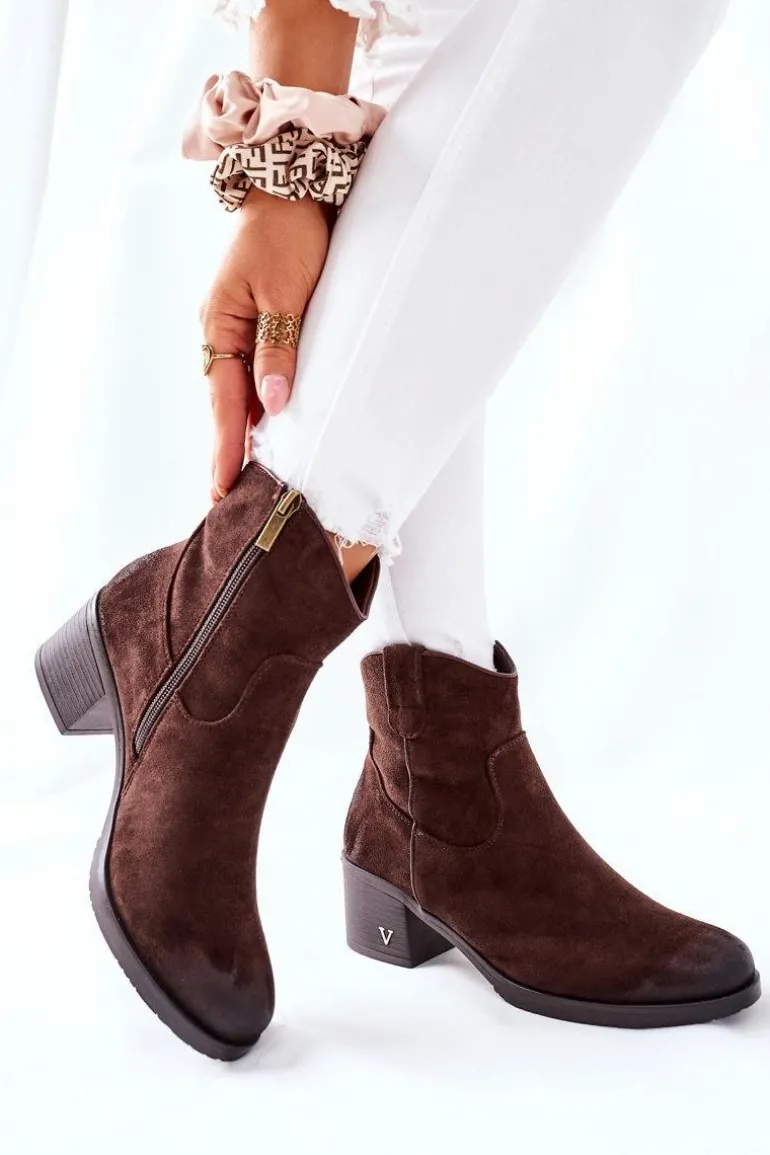 Zamszowe Damskie Botki Ocieplane Brązowe Hillbrook