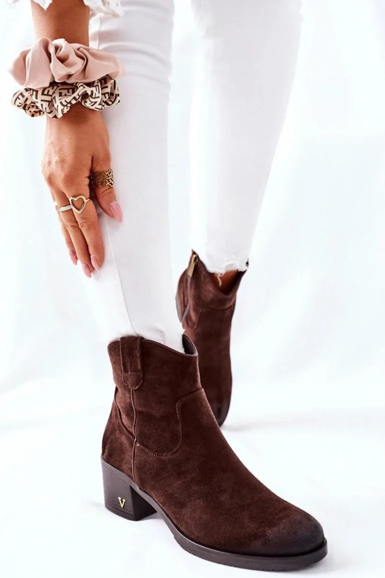 Zamszowe Damskie Botki Ocieplane Brązowe Hillbrook