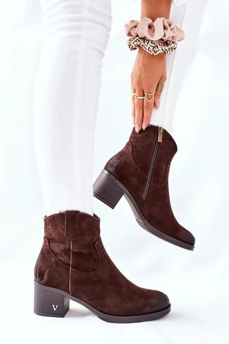 Zamszowe Damskie Botki Ocieplane Brązowe Hillbrook