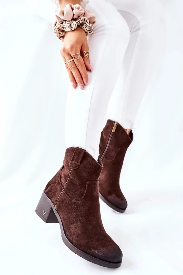 Zamszowe Damskie Botki Ocieplane Brązowe Hillbrook